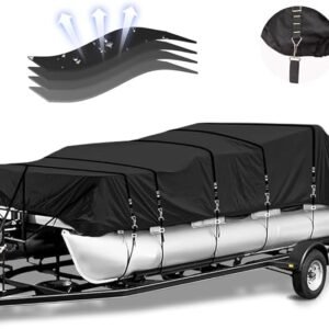 21-24FT Pontoon Boat Covers with 4 Individual Lashing Ropes Oxford 300D 600D 420D Material Durable and Weather Resistant