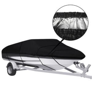Heavy Duty Outdoor Waterproof UV Protection Breathable Black Customized Color Trailerable Boat Cover with Drawstring Bag