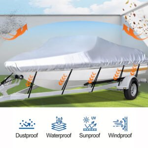 Universal Trailerable Boat Cover Marine Grade Waterproof Anti-UV Windproof Snowproof Outdoor Full Protection