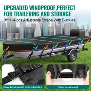 Premium Durable Boat Cover 600D Polyester Waterproof Weatherproof UV Blocking Dustproof Protective Cover