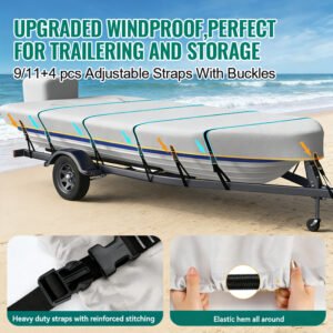 Marine Grade Polyester Canvas Waterproof Boat Cover Universal Fit for Fishing Boat