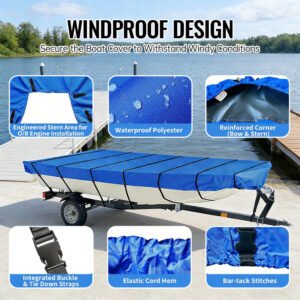 Durable PU Coated 600D Boat Cover Waterproof UV Proof Custom Size Available Marine Cover