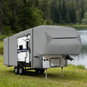 All Season Waterproof Anti-UV RV Cover Durable Tear Resistant Exterior Protection Cover for Travel Trailer Camping Use