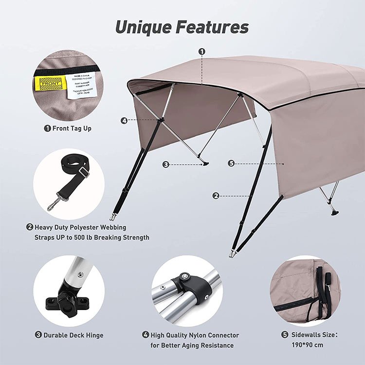 Marine Bimini Top Boat Accessories Foldable Easily Installed Kayak Cover Boat Canopy Universal - Image 2