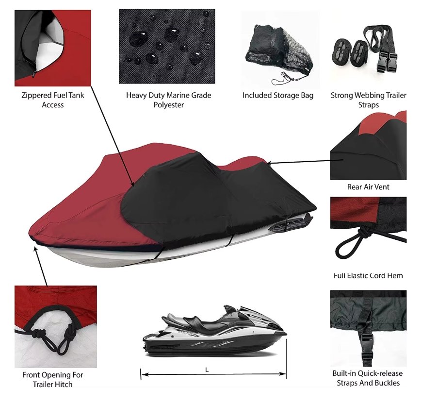Heavy Duty Jet Ski Pontoon Boat Cover Premium Watercraft Cover for Jet Skis and Pontoon Boats - Image 2