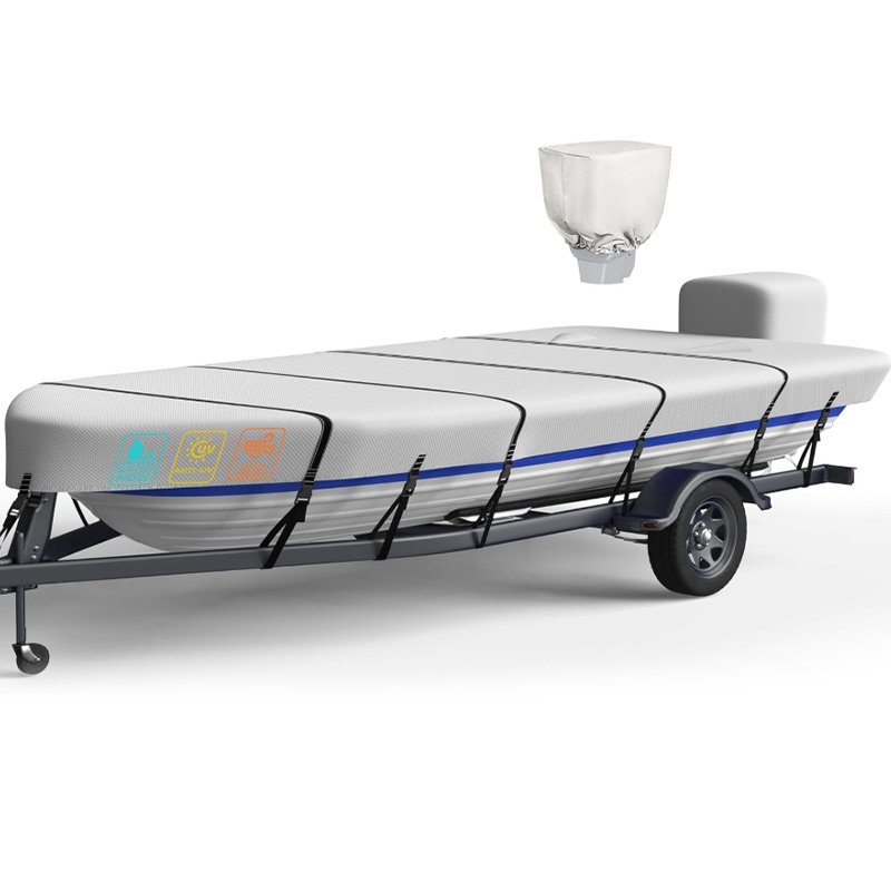 Marine Grade Polyester Canvas Waterproof Boat Cover Universal Fit for Fishing Boat - Image 2
