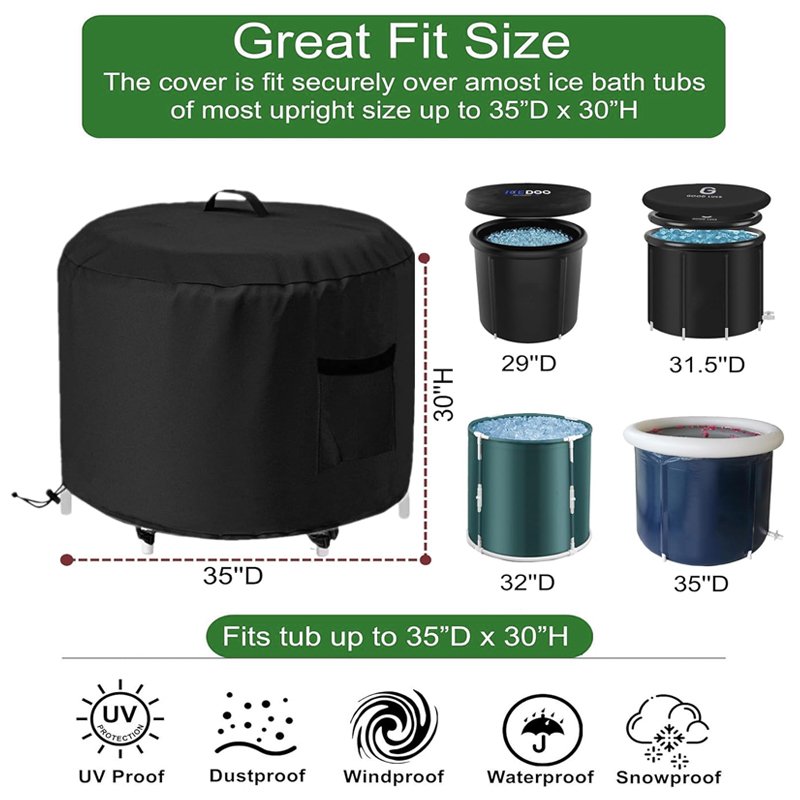 Portable Dustproof and Waterproof Ice Bath Tub Cover with Windproof Hem Pool Tools & Accessories - Image 2