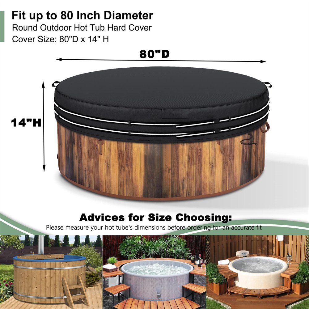 Heavy Duty 600D Round Outdoor Patio Spa Cover Waterproof Hot Tub Cover with Straps Pool Tools & Accessories - Image 2