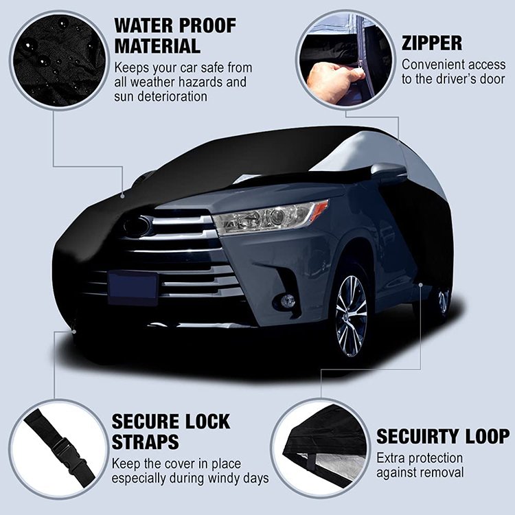 Lightweight Mid-Size SUV Car Cover 206-Inch Waterproof Polyester Aluminum Cover Easy Installation - Image 2