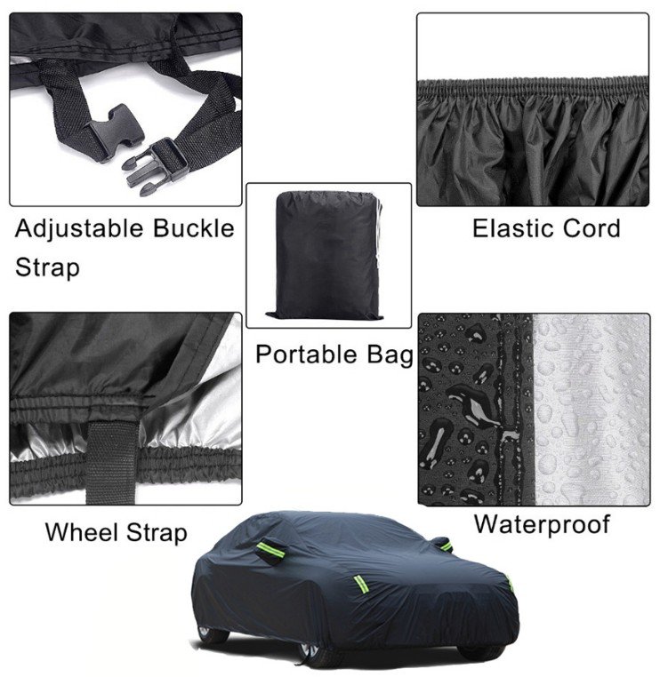 Customized Logo Oxford Cloth Breathable Stretchable Black Vehicle Cover Full Folding Car Cover - Image 3