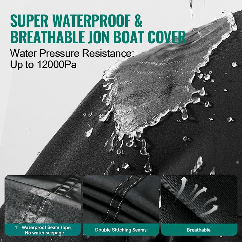 600D Waterproof Boat Cover UV Resistant for V-hull Runabout Fishing Boat with Adjustable Straps - Image 4