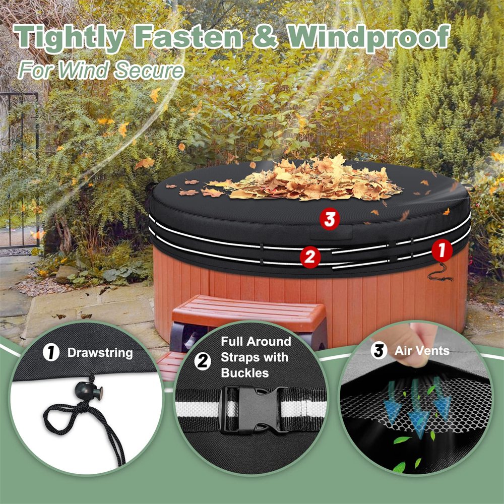 Heavy Duty 600D Round Outdoor Patio Spa Cover Waterproof Hot Tub Cover with Straps Pool Tools & Accessories - Image 4