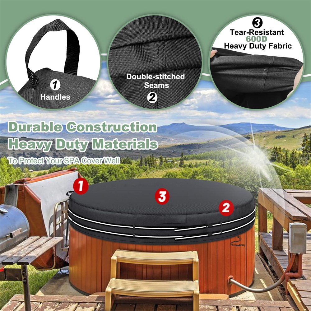 Heavy Duty 600D Round Outdoor Patio Spa Cover Waterproof Hot Tub Cover with Straps Pool Tools & Accessories - Image 5
