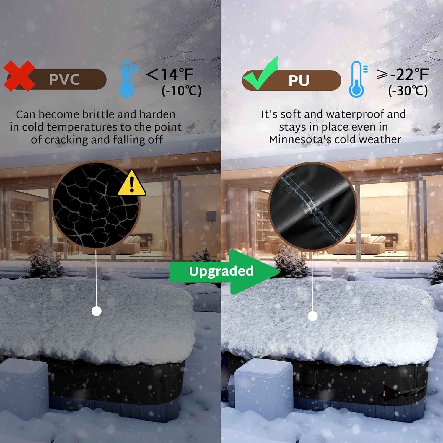 Outdoor Waterproof & Weatherproof Square Hot Tub Cover Heavy Duty 210D/420D/600D Oxford Black/Custom Colors 85x85x20 Inches - Image 5