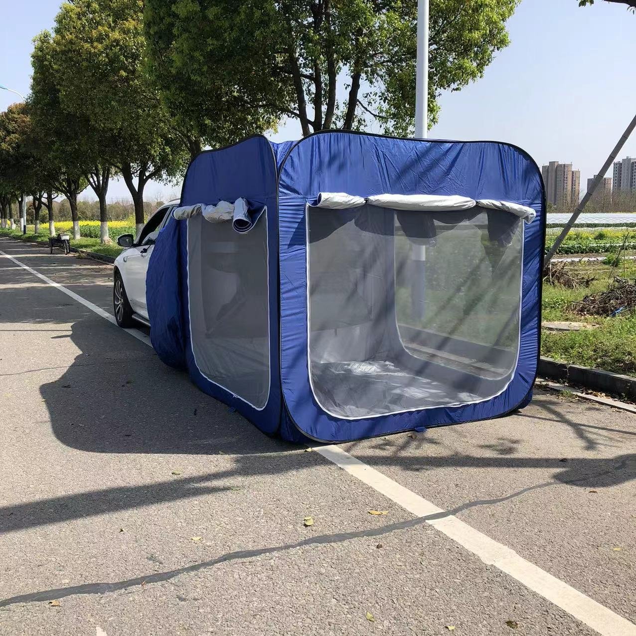 STOCK Outdoor Parking Umbrella Roof Cover Trunk Tailgate Tent Car Cover Umbrella Sun Shade Tent Camping SUV Car Rear Tent - Image 5