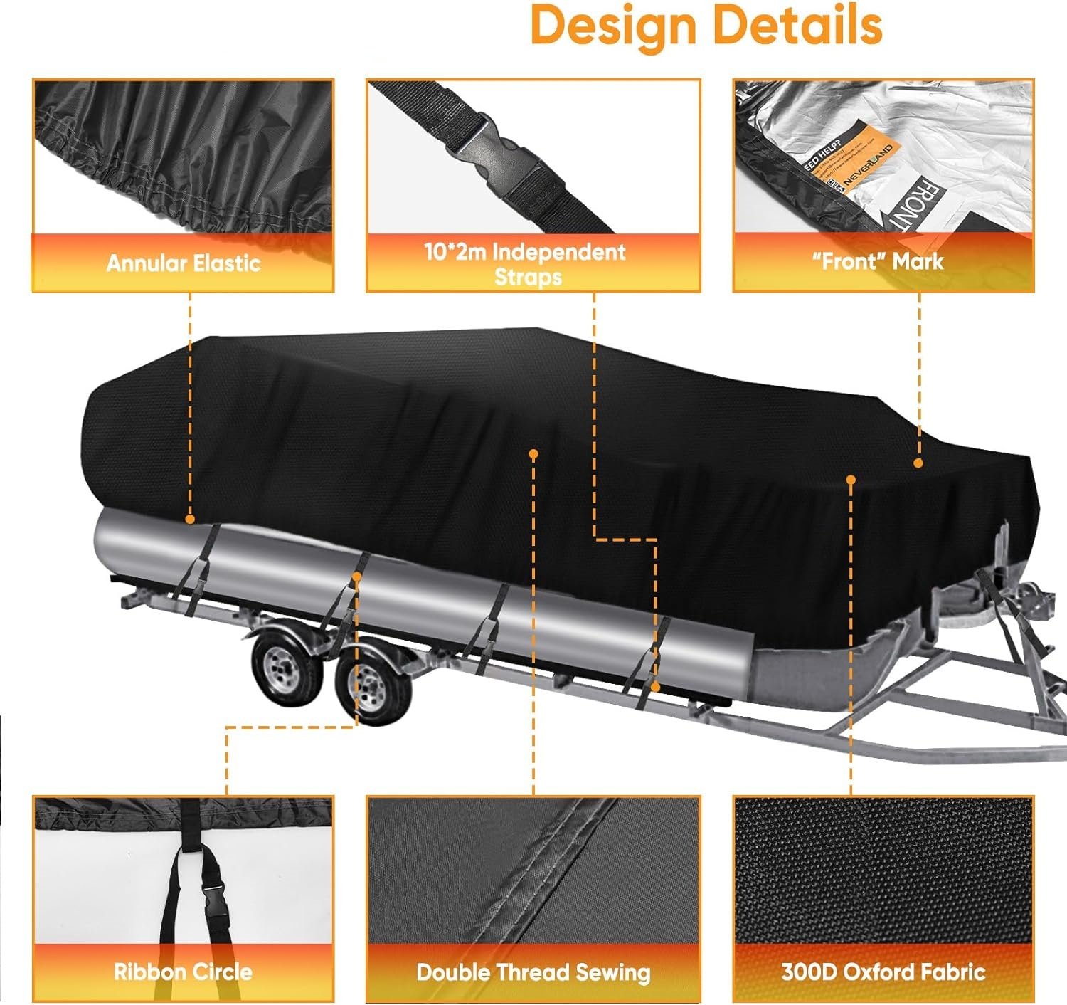 Heavy Duty 300D Polyester Oxford Waterproof and UV Proof Pontoon Boat Cover - Image 6