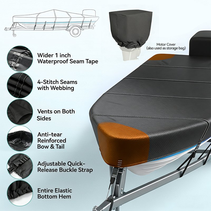 Factory Custom Heavy Duty 600D Waterproof Boat Cover UV Resistant Trailerable Marine Cover - Image 6