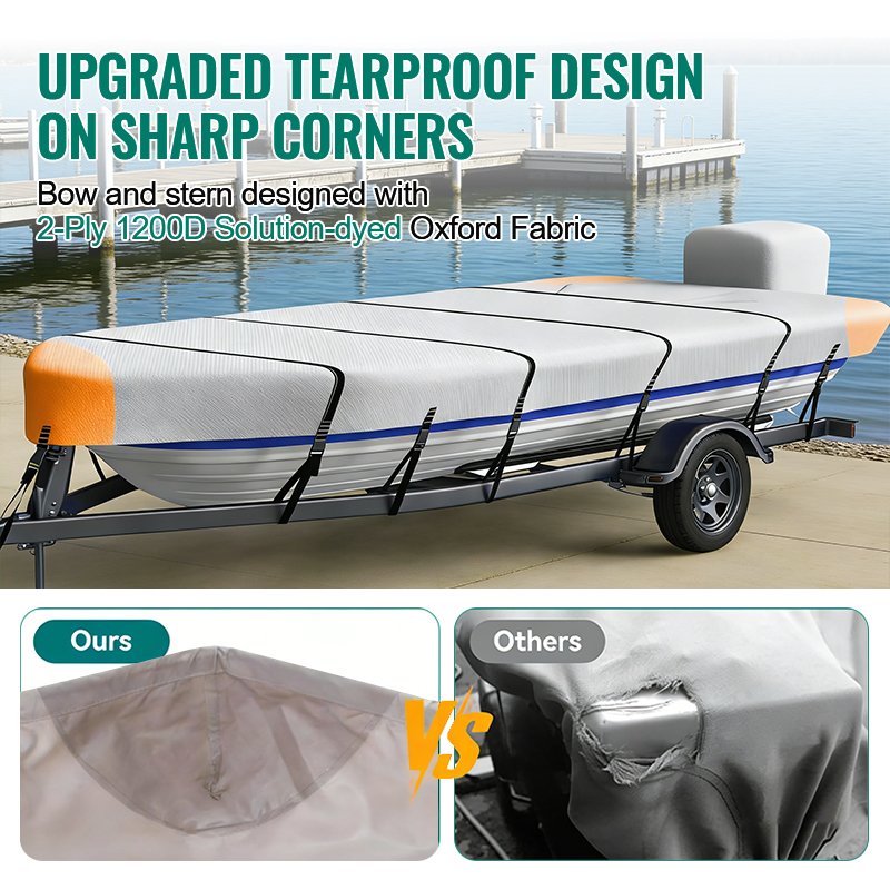 Marine Grade Polyester Canvas Waterproof Boat Cover Universal Fit for Fishing Boat - Image 6
