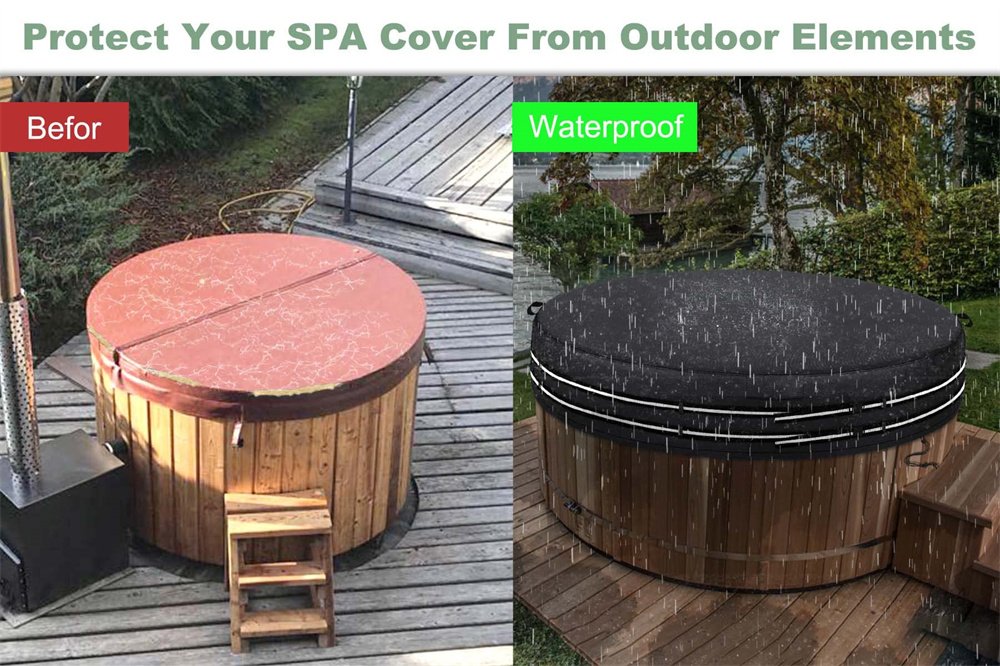 Heavy Duty 600D Round Outdoor Patio Spa Cover Waterproof Hot Tub Cover with Straps Pool Tools & Accessories - Image 6